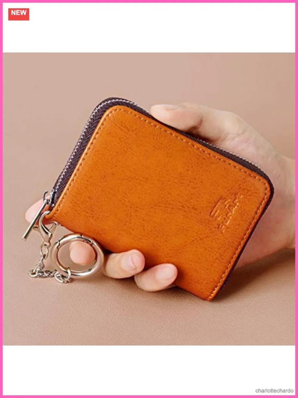 RFID Blocking Zipper Wallet with Key Chain, 16 Slots, Compact Business Card
